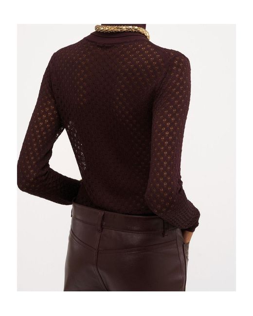 Chloé Brown Lace Knitted Slim Turtleneck Sweater