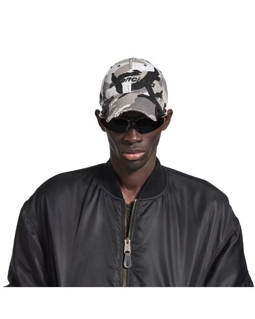 Balenciaga White Logo Embroidered Camo Cap for men