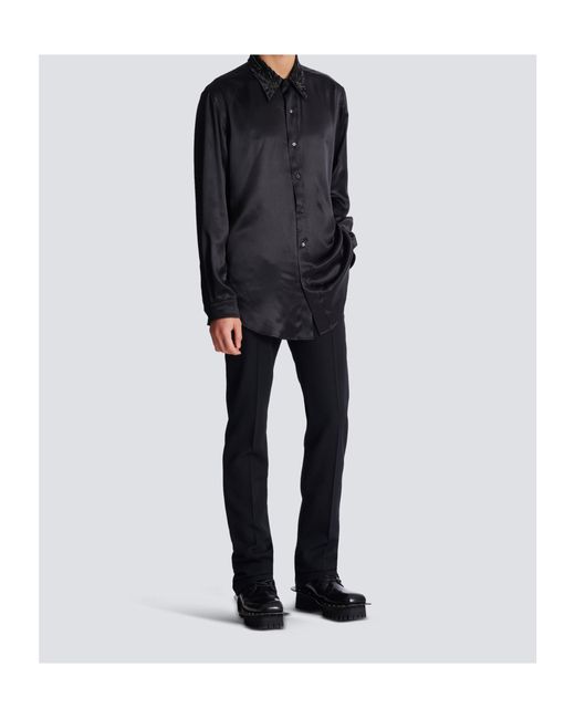 Balmain Black Embellished Long-Sleeve Shirt for men