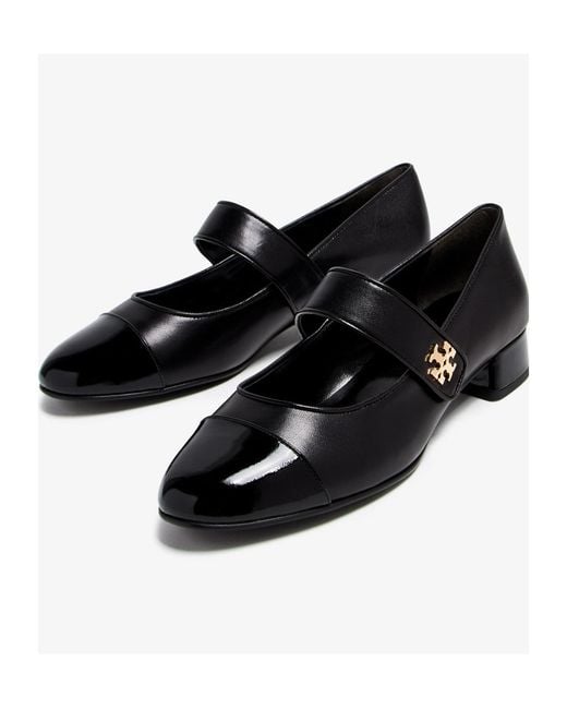 Tory Burch Black Cap-Toe Mary Jane Heeled Pumps