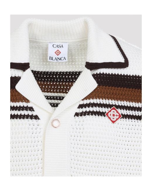 Casablanca White Crochet Stripe Short-Sleeve Shirt for men