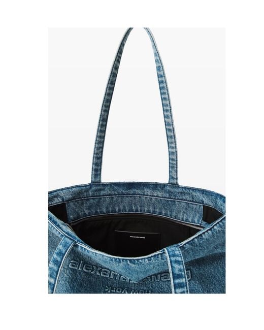 Alexander Wang Blue Punch Logo Debossed Medium Tote Bag