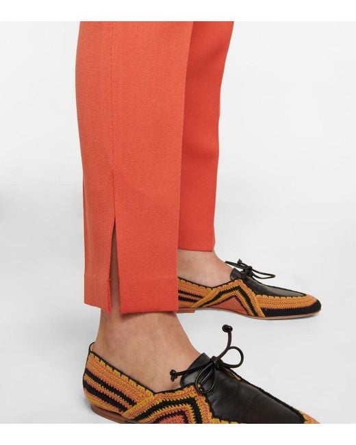 Gabriela Hearst Red Feather-Embellished Sequined Straight-Leg Trousers