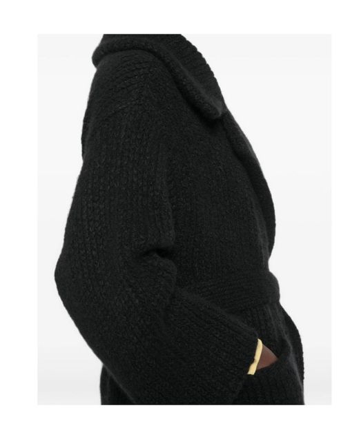 Alanui Black Ribbed-Knit Belted Coat
