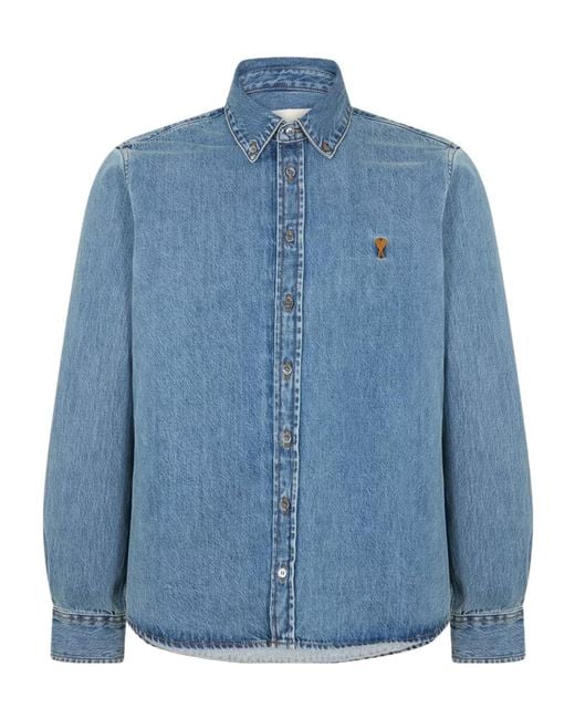 AMI Blue Long Sleeve Denim Shirt for men