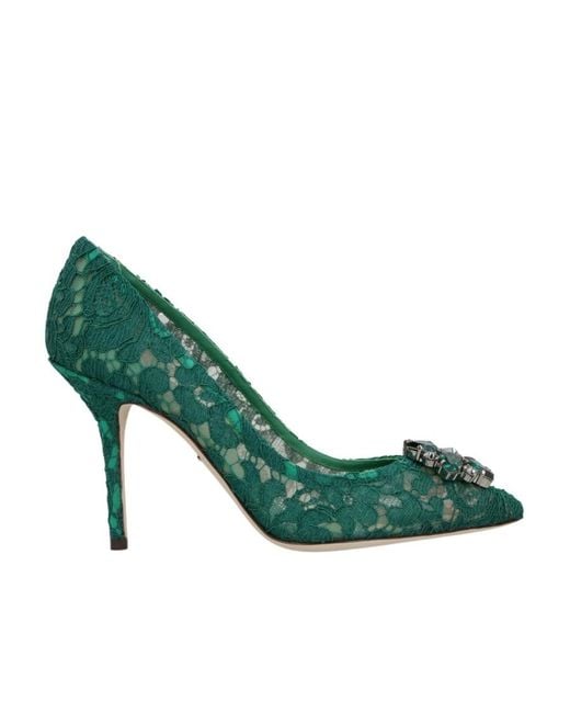 Dolce & Gabbana Green Taormina Lace Embellished Pumps