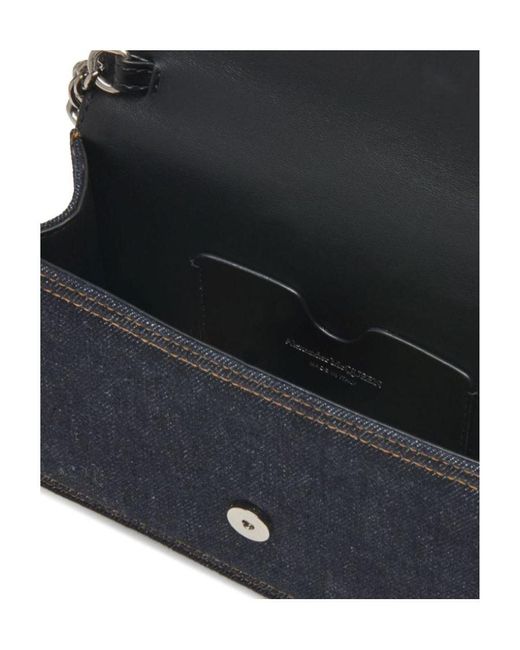 Alexander McQueen Black Small Logo Printed Denim Satchel Bag