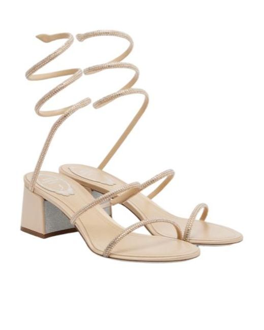 Rene Caovilla Metallic Satin Crystal Sandals