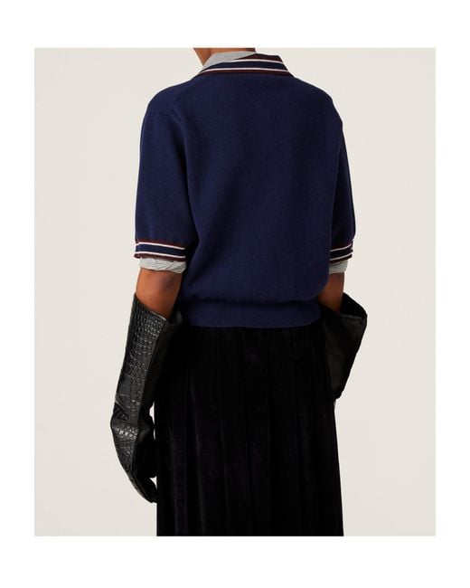 Miu Miu Blue Logo-Patch Polo Sweater