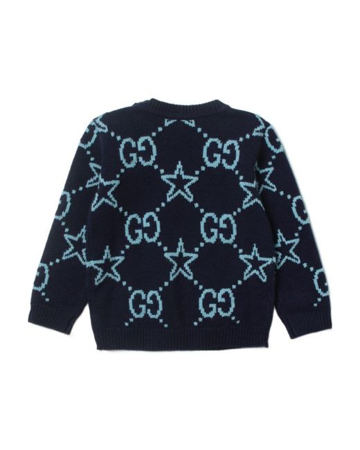 Gucci Blue Gg-Pattern Wool Jumper