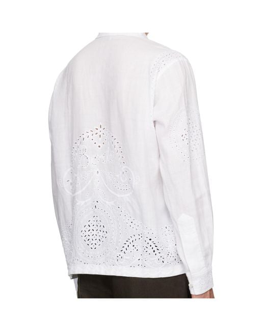 Bode White Embroidered Long Sleeve Shirt for men