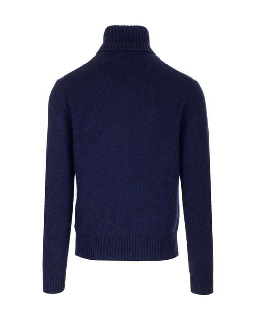 AMI Blue Ami De Coeur Roll Neck Knitted Jumper for men