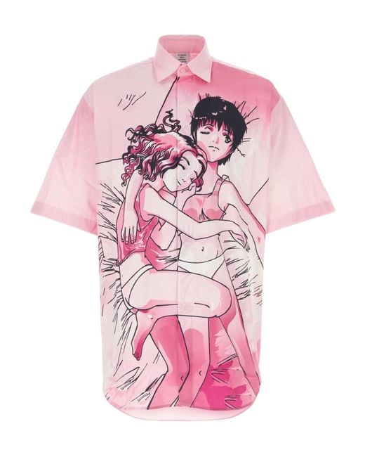 Vetements Pink Graphic-Print Cotton Shirt for men