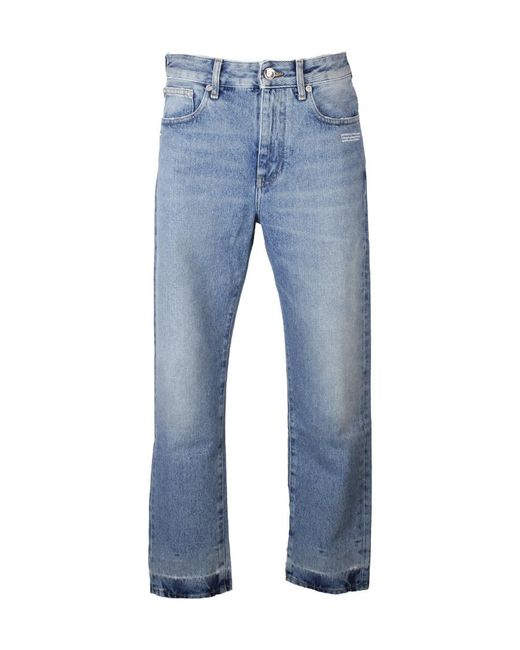 Off-White c/o Virgil Abloh Blue Logo Patch Straight Leg Cropped Jeans