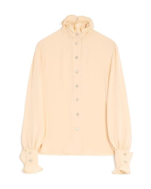 Valentino Natural Georgette Ruffled Collar Button-Up Blouse