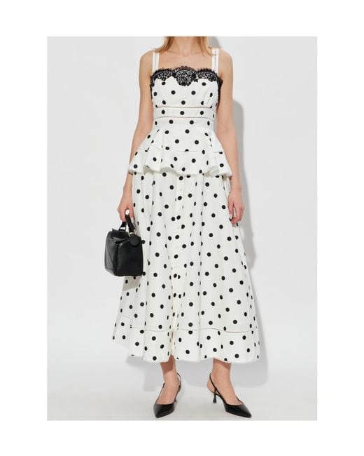 Self-Portrait White Polka Dot-Pattern Lace-Detail Maxi Dress