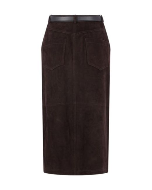 Self-Portrait Brown Button Detailed Belted Midi Skirt