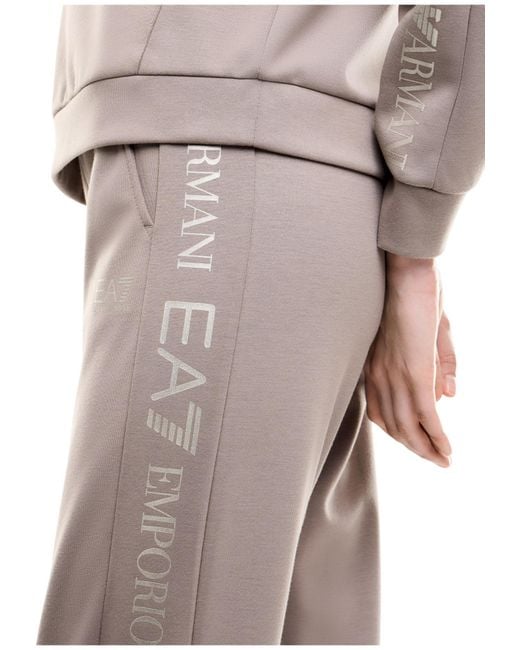 EA7 Gray Cotton Suit Tracksuit With A Hood And Logo Tape Tracksuit
