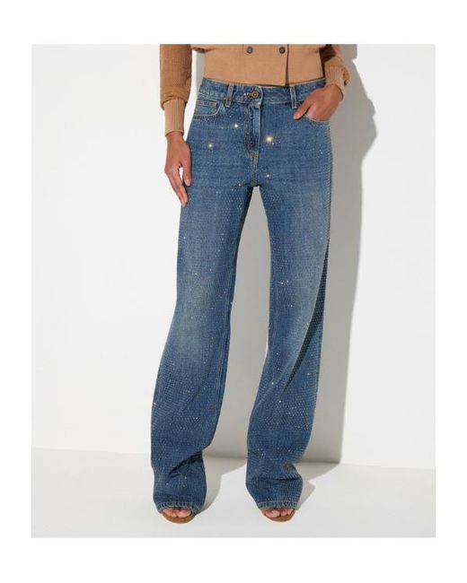 Elisabetta Franchi Blue Palazzo Jeans With Rhinestones