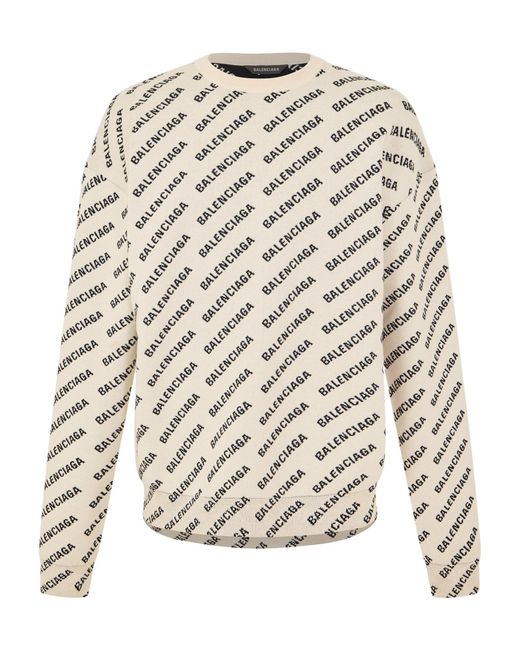 Balenciaga White All-Over Logo Sweater for men