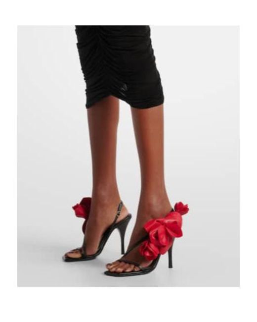 Magda Butrym Red Floral-Appliqué Leather Slingback Sandals