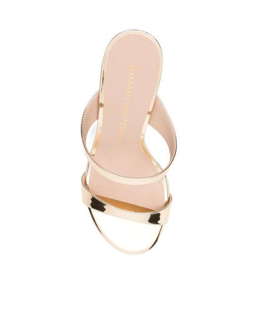 Stuart Weitzman Metallic Open-Toe Slip-On High-Heeled Sandals