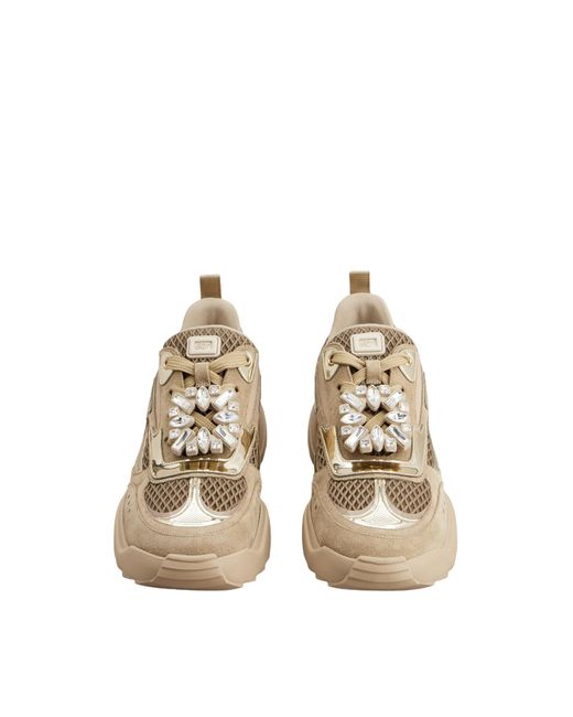 Roger Vivier Natural Embellished Lace-Up Sneakers