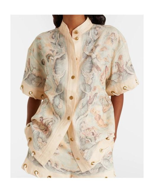 Zimmermann Natural Printed Linen Shirt