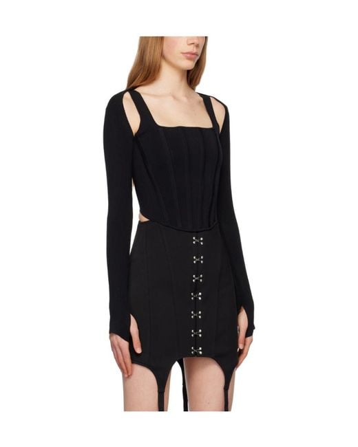 Dion Lee Black Long-Sleeve Corset Top