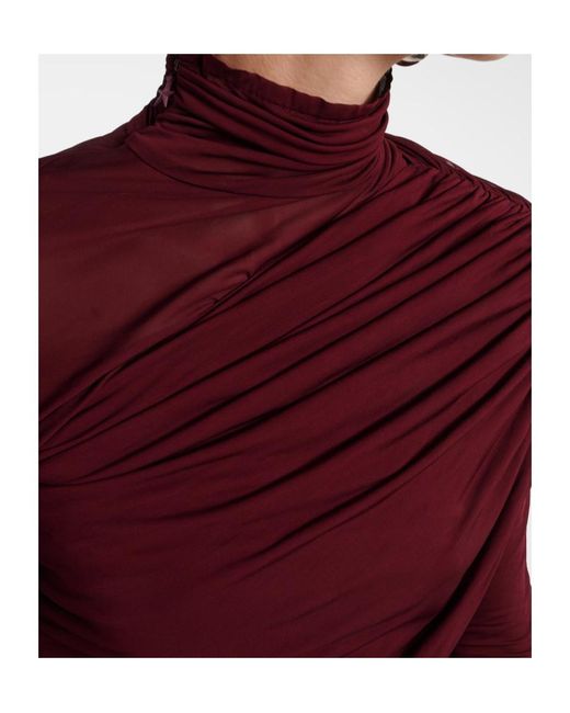 Mugler Red Perspective Pleated Dress