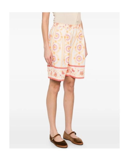 Twinset Natural Floral-Embroidered Shorts