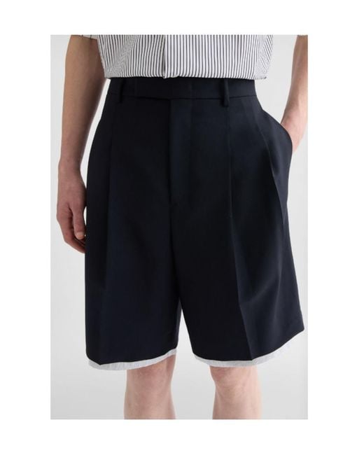 Jil Sander Blue Double-Layer Pleated Shorts for men