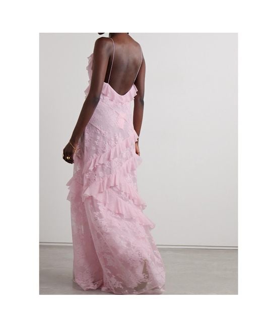 LoveShackFancy Pink Rialto Ruffled Georgette-Trimmed Lace Maxi Dress