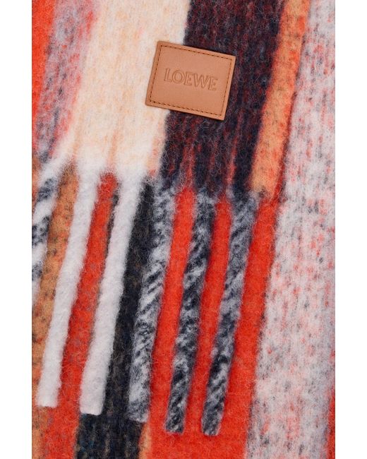 Loewe White Fringed-Edge Striped Scarf