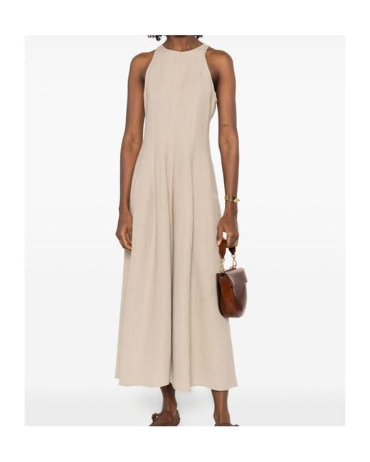 Brunello Cucinelli Natural Sleeveless Panelled Midi Dress