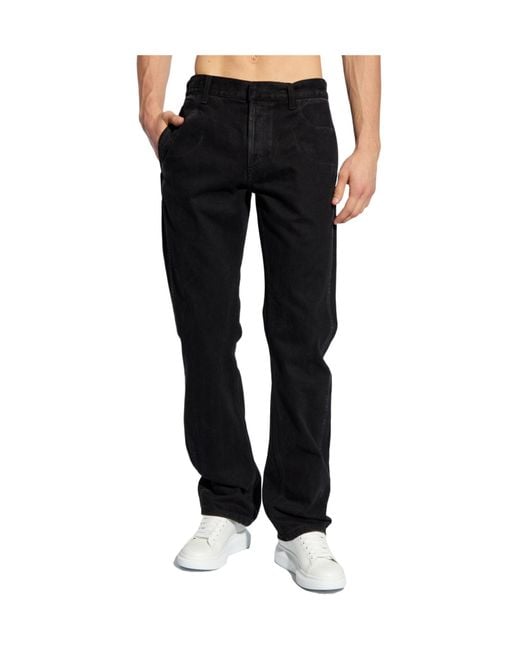 McQueen Black Logo Patch Straight-Leg Jeans for men