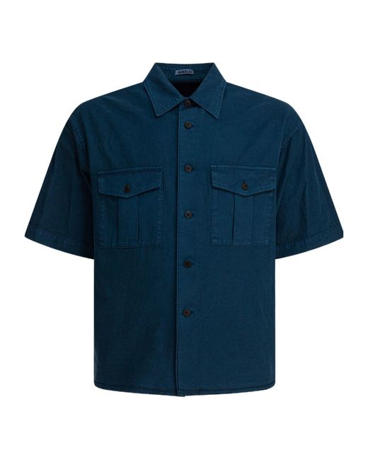 Auralee Blue Double-Pocket Cotton Shirt for men