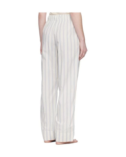 Tekla White Drawstring Striped Pajama Pants