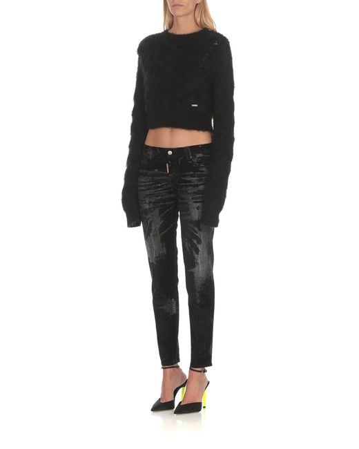 DSquared² Black Logo Plaque Brushed Effect Jumper
