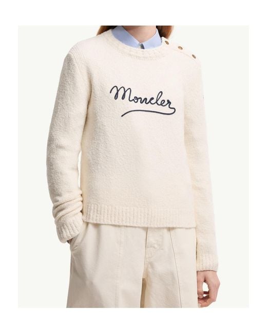 Moncler White Embroidered Logo Jumper