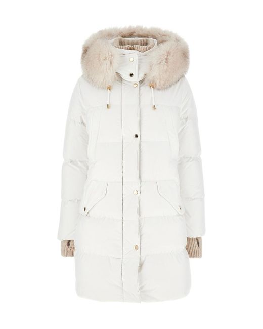 Moorer White Long-Sleeved Hooded Down Jacket