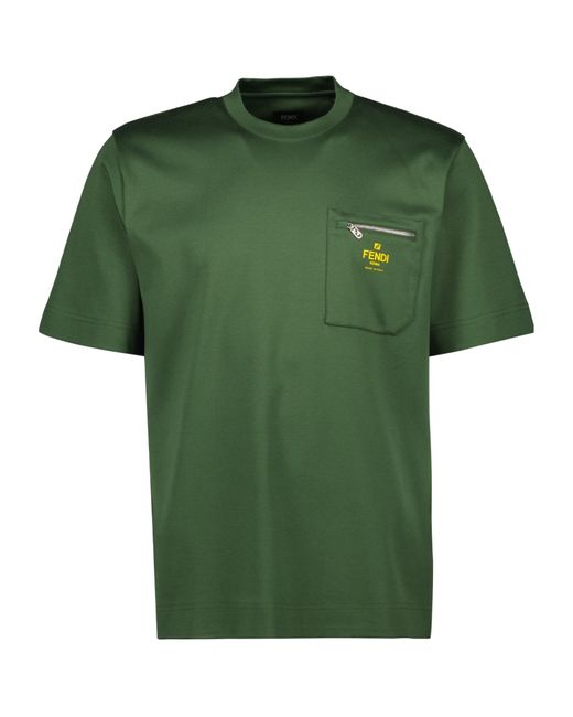 Fendi Green Logo Printed Crewneck T-Shirt for men