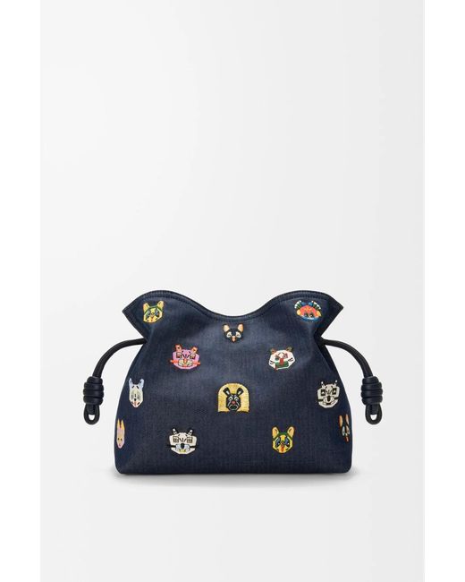 Loewe Blue Logo Detail Embroidered Clutch Bag