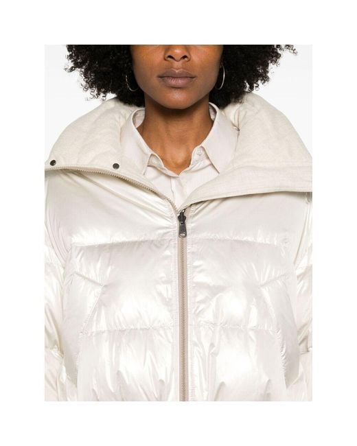 Brunello Cucinelli White Iridescent-Effect Zipped Down Jacket