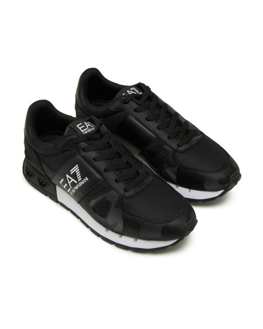 EA7 Black Logo-Debossed Sneakers for men