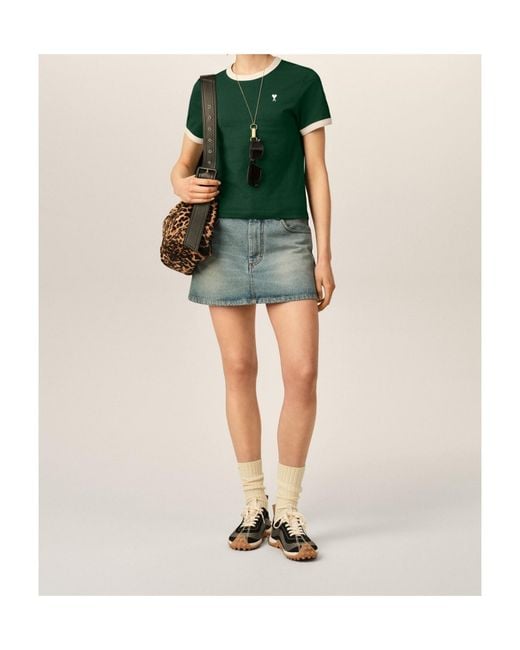 AMI Green Ami De Coeur Embroidered Crewneck T-Shirt