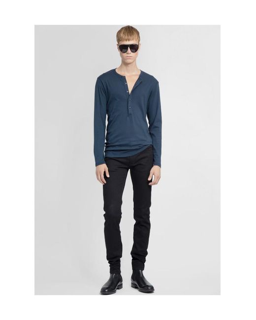 Tom Ford Blue Crewneck Henley Pajama T-Shirt for men