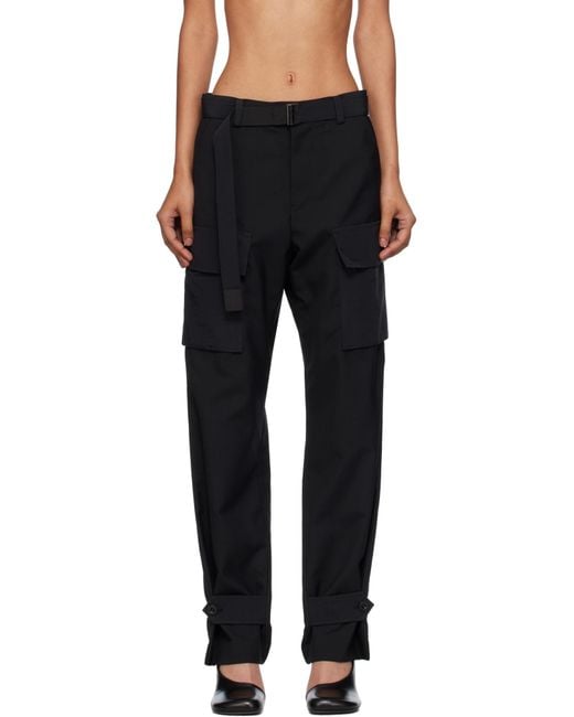 Sacai Black Side-Pockets Belted Trousers