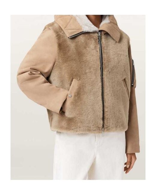 AllSaints Natural Dexter Collared Shearling Jacket