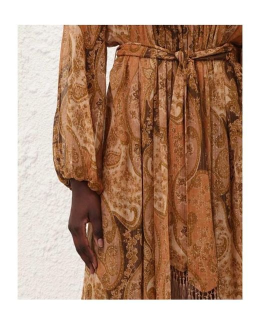 Zimmermann Brown Carousel Paisley-Print Tassel-Detail Maxi Dress